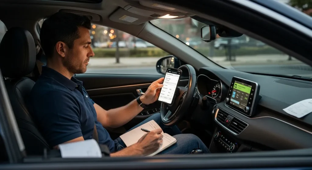 Rideshare driver tracking mileage and expenses after driving