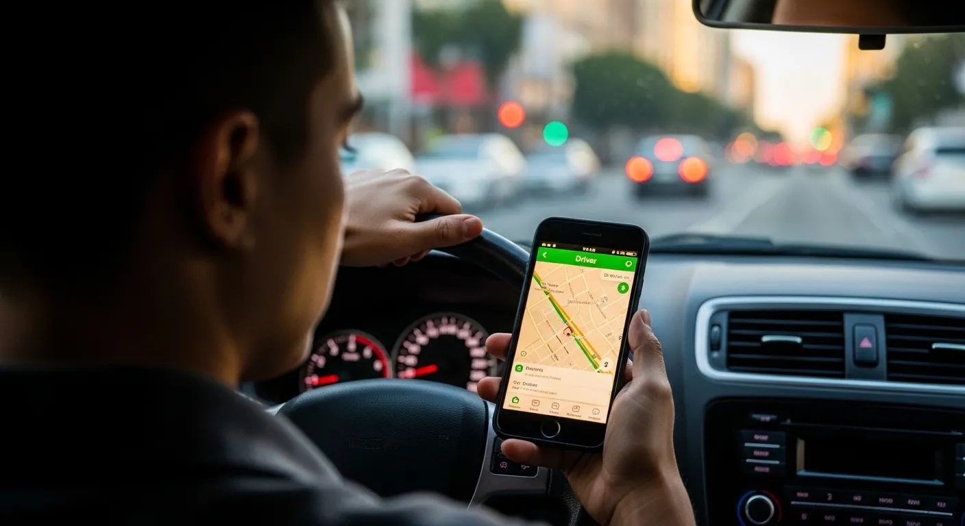 Rideshare driver reviewing app strategy during robotaxi expansion