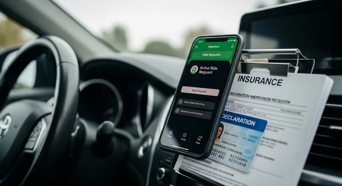 Uber or Lyft app status and rideshare insurance documents