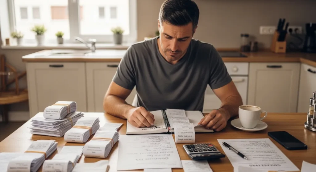 rideshare driver organizing receipts and quarterly estimated taxes