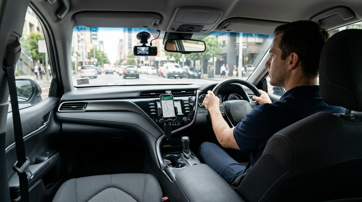 Dual-facing dashcam setup for rideshare driver account protection